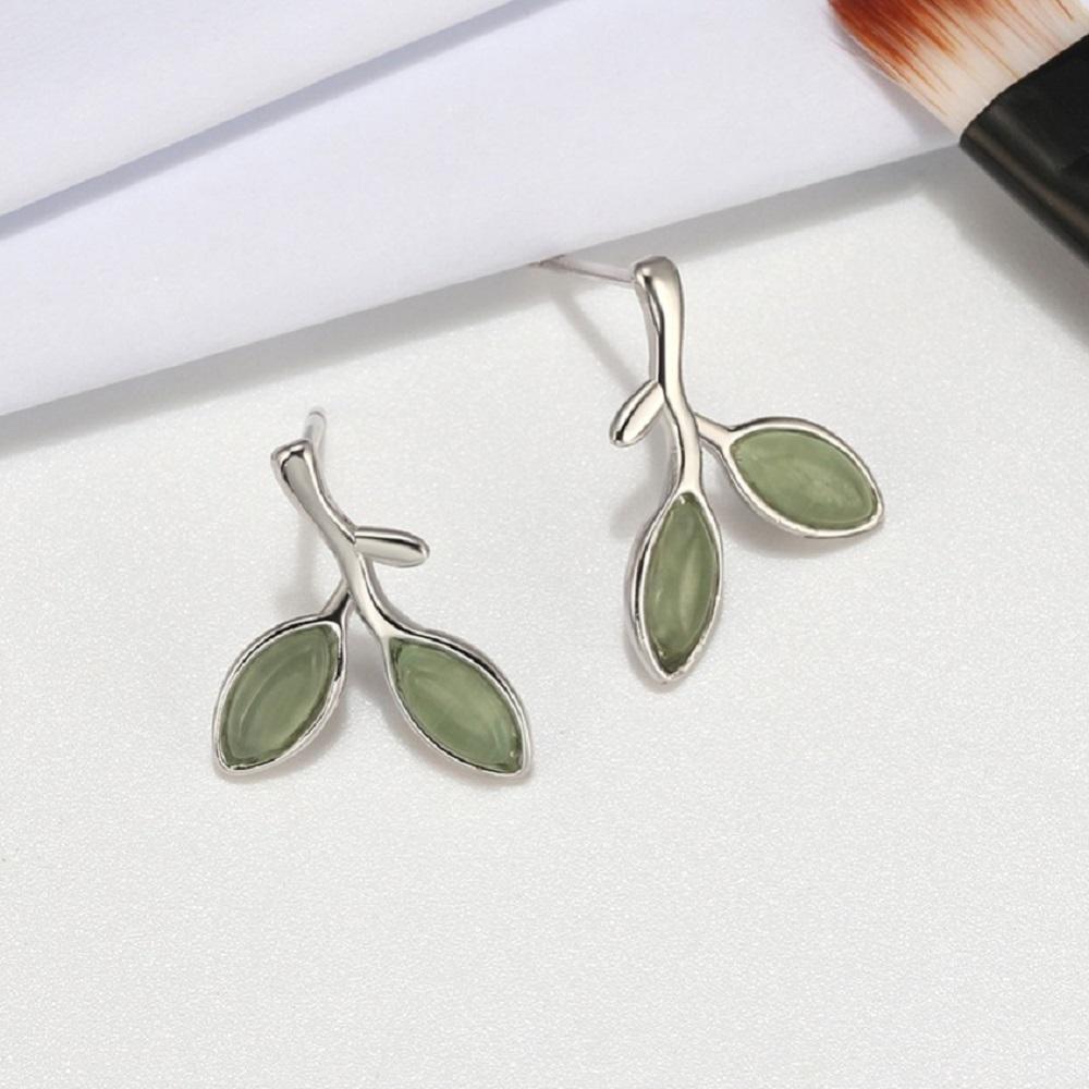 Green Opal Leaves Sterling Silver Earrings - Floral Fawna