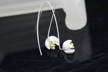 Lotus Silver Drop Earrings - Floral Fawna