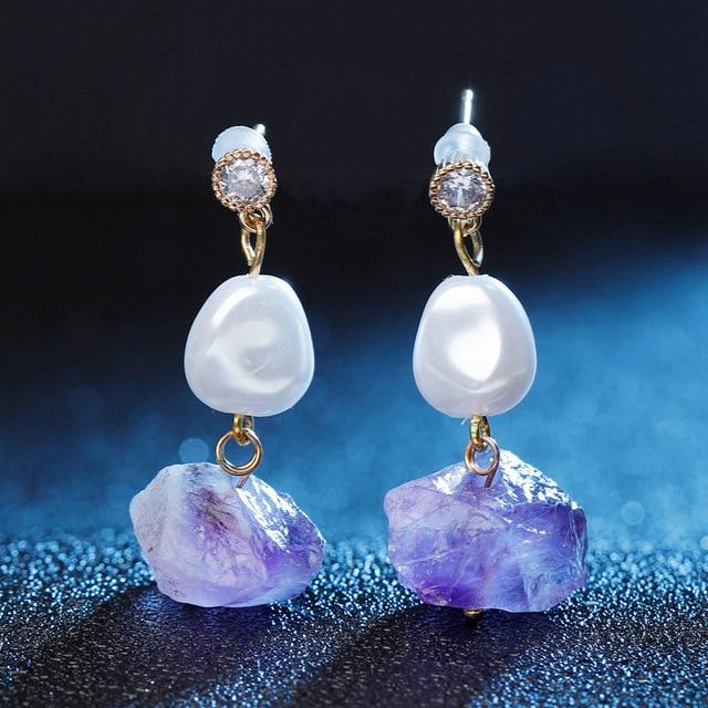 Natural Stone Quartz Earrings - Floral Fawna