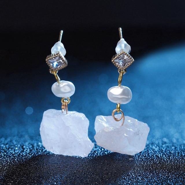 Natural Stone Quartz Earrings - Floral Fawna