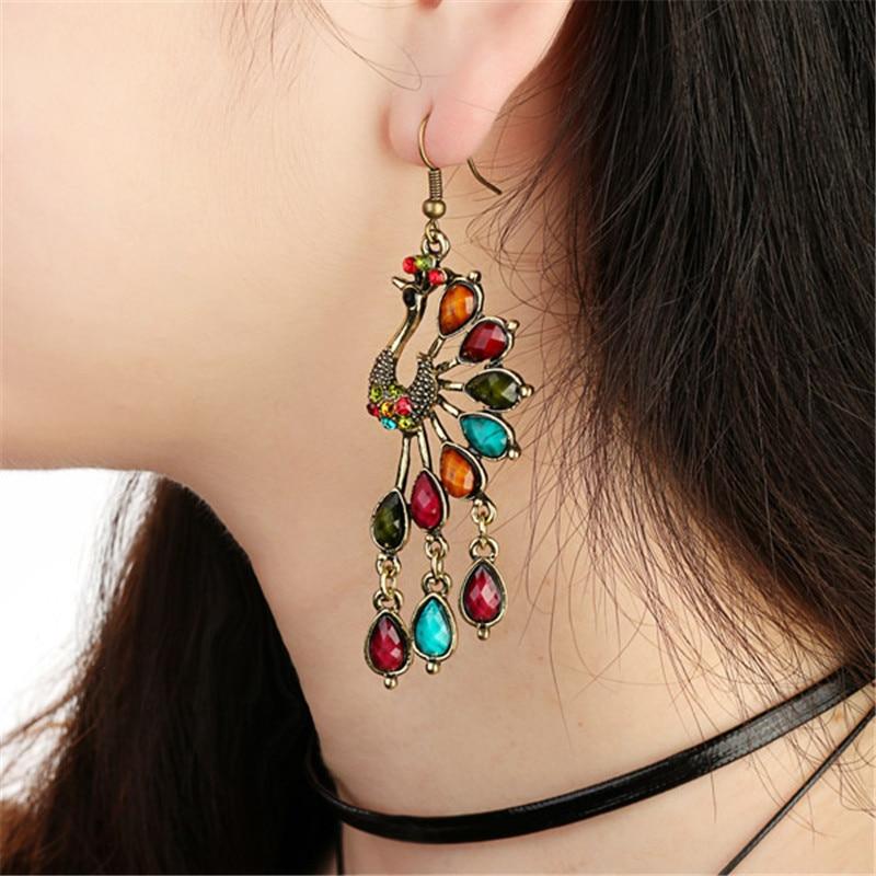 Peacock Crystal Earrings - Floral Fawna