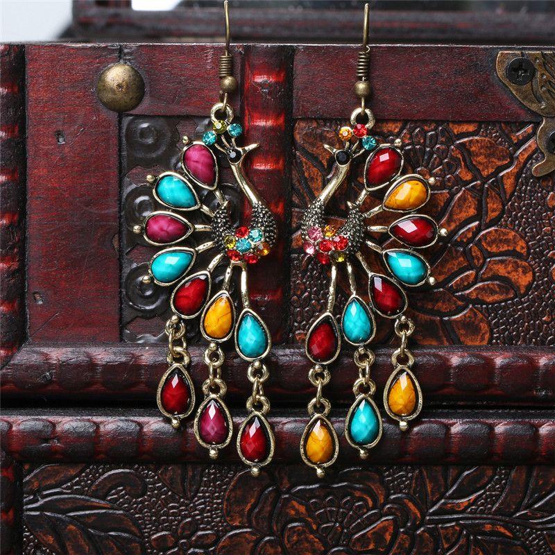 Peacock Crystal Earrings - Floral Fawna