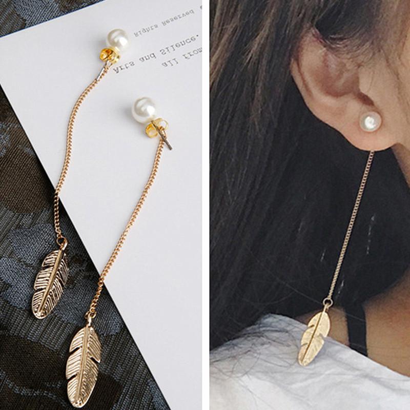 Pearl &amp; Dangling Feather Earrings - Floral Fawna