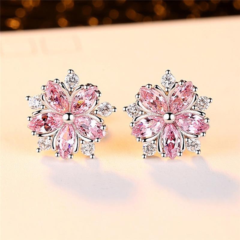 Pink Snowflake Silver Earrings - Floral Fawna