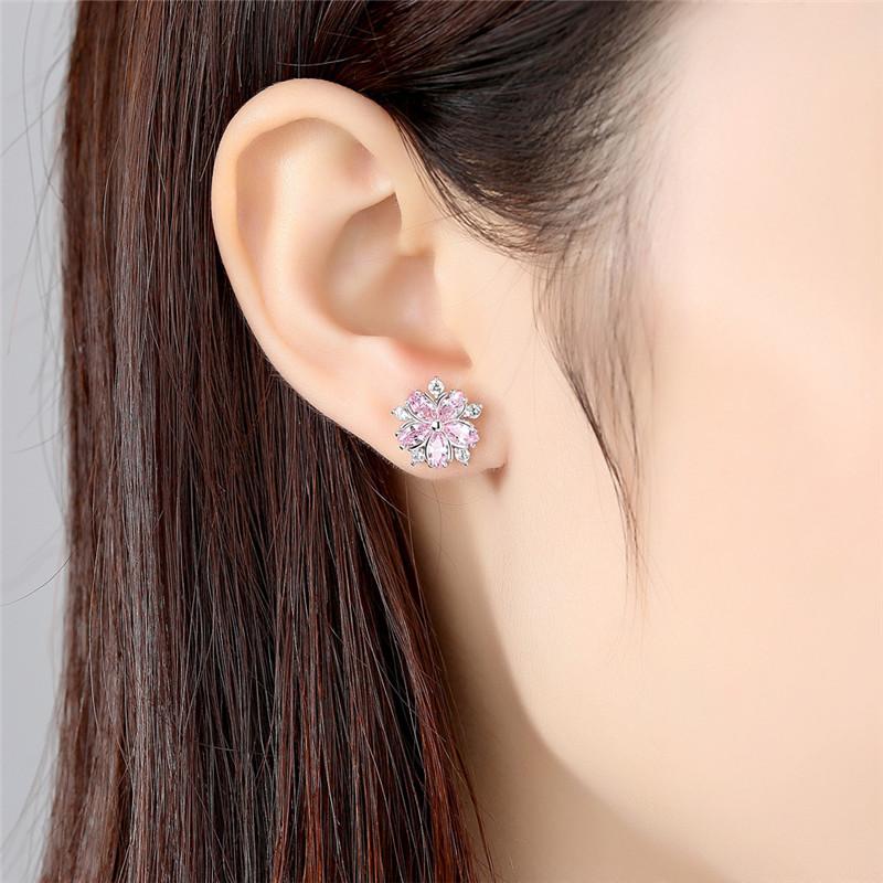 Pink Snowflake Silver Earrings - Floral Fawna