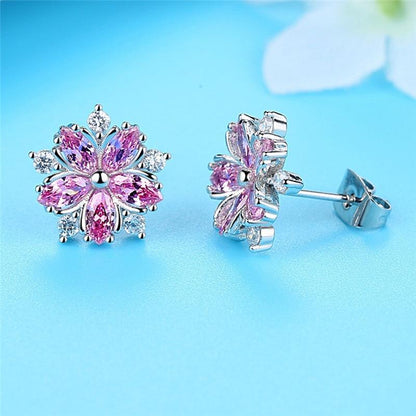 Pink Snowflake Silver Earrings - Floral Fawna