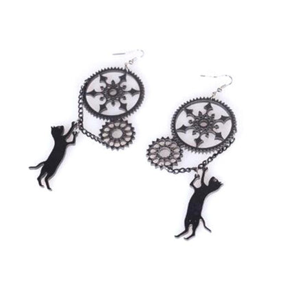 Playful Cat Steampunk Earrings - Floral Fawna