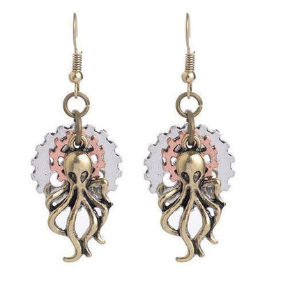 Steampunk Octopus Drop Earrings - Floral Fawna