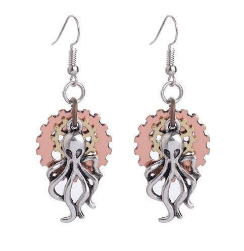 Steampunk Octopus Drop Earrings - Floral Fawna