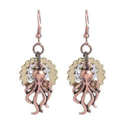 Steampunk Octopus Drop Earrings - Floral Fawna