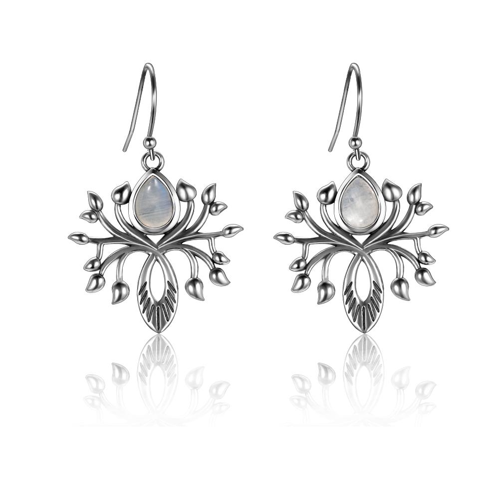 Tree Of Life Moonstone Silver Earrings - Floral Fawna