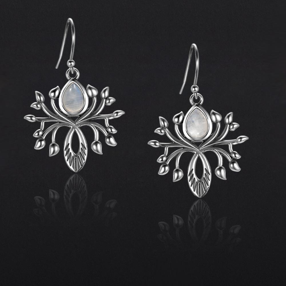 Tree Of Life Moonstone Silver Earrings - Floral Fawna