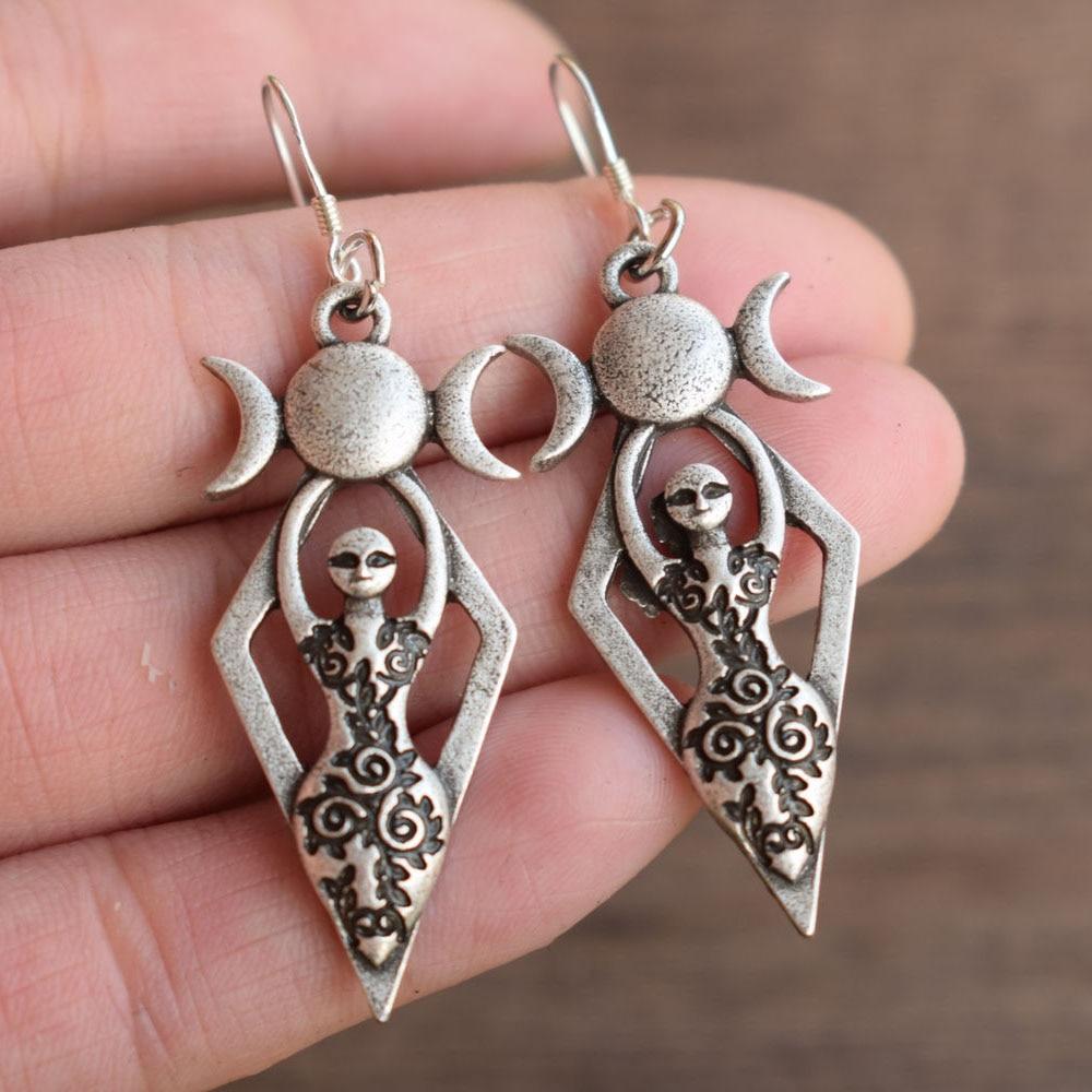 Triple Moon Goddess Earrings - Floral Fawna