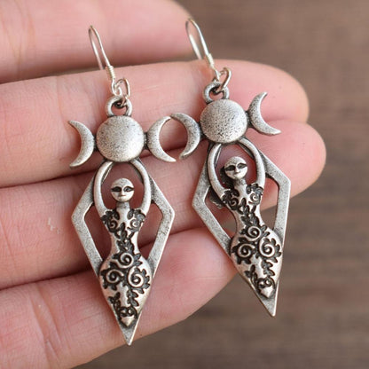 Triple Moon Goddess Earrings - Floral Fawna