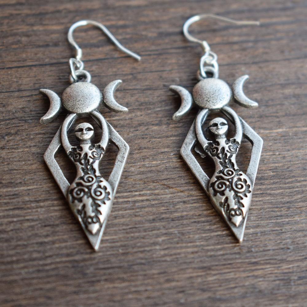 Triple Moon Goddess Earrings - Floral Fawna