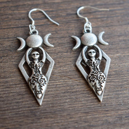 Triple Moon Goddess Earrings - Floral Fawna