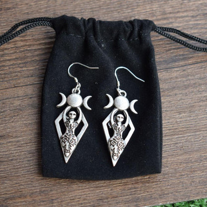 Triple Moon Goddess Earrings - Floral Fawna