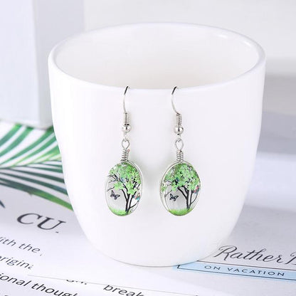 Wishing Tree &amp; Butterfly Glass Earrings - Floral Fawna