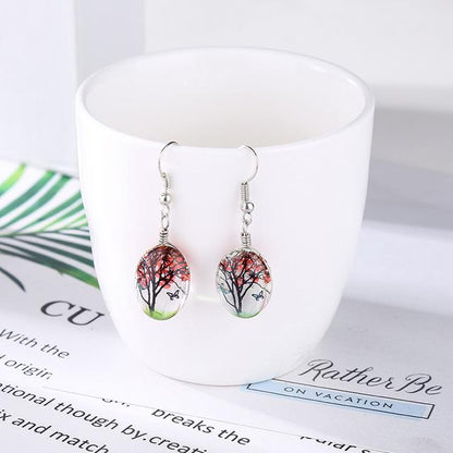 Wishing Tree &amp; Butterfly Glass Earrings - Floral Fawna