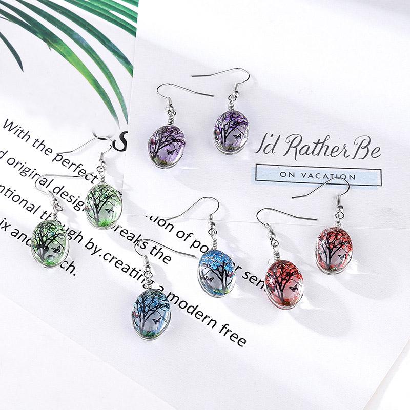 Wishing Tree &amp; Butterfly Glass Earrings - Floral Fawna