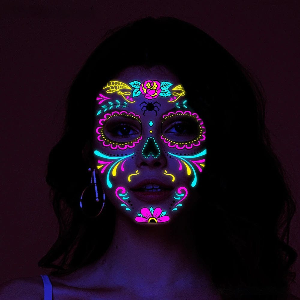 Day of The Dead Glow In The Dark Face Stickers - Floral Fawna