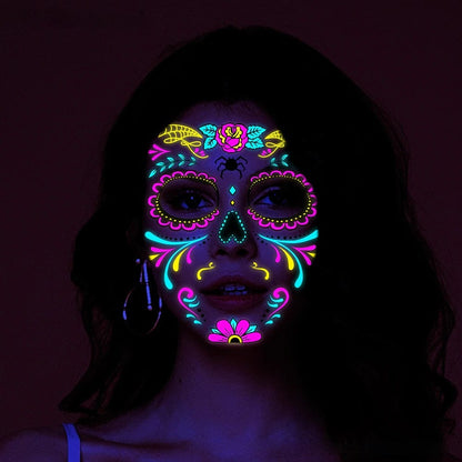 Day of The Dead Glow In The Dark Face Stickers - Floral Fawna