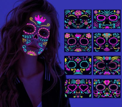 Day of The Dead Glow In The Dark Face Stickers - Floral Fawna