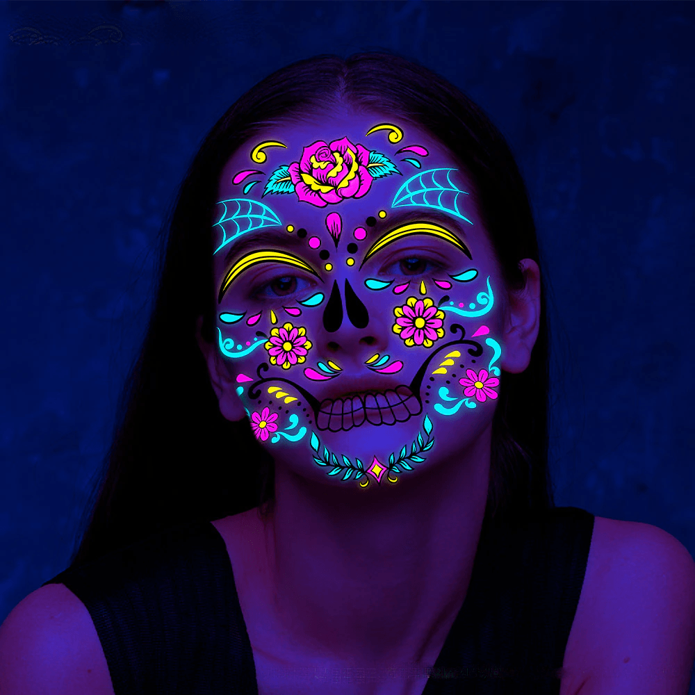 Day of The Dead Glow In The Dark Face Stickers - Floral Fawna