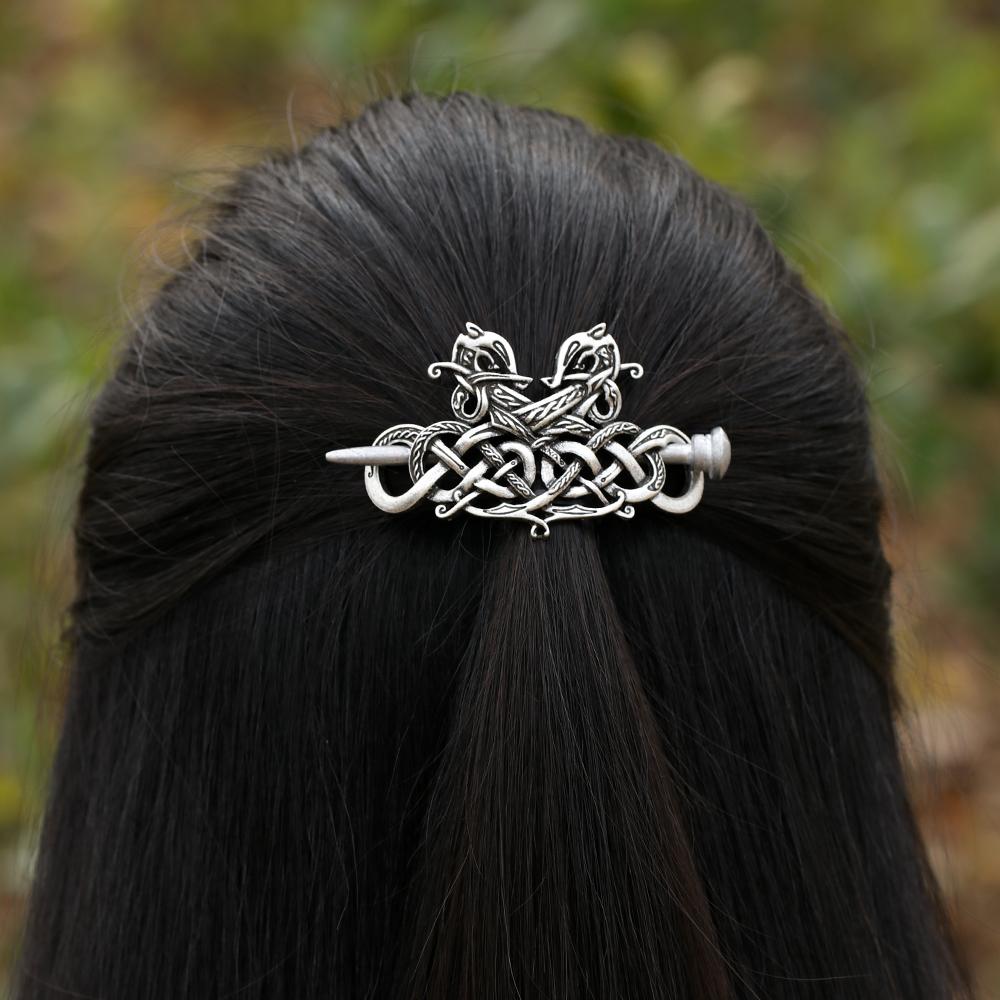 Celtic Twin Dragon Hair Barrette - Floral Fawna