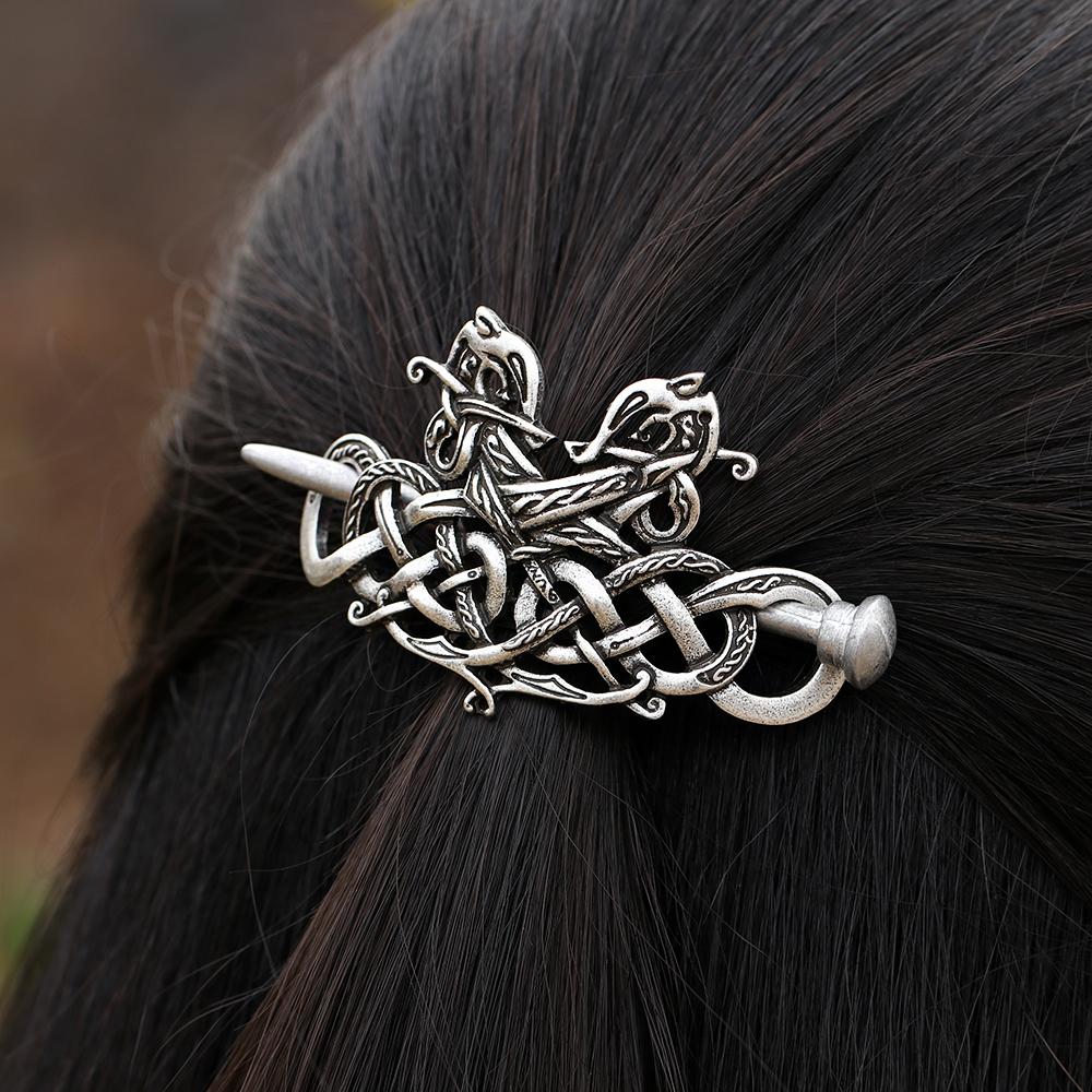 Celtic Twin Dragon Hair Barrette - Floral Fawna