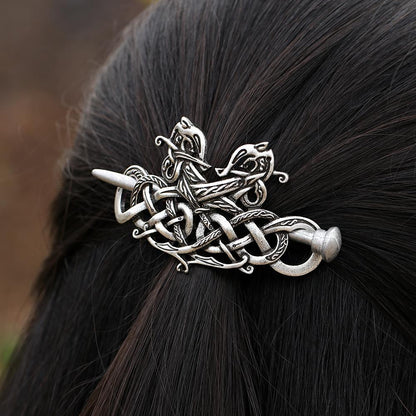 Celtic Twin Dragon Hair Barrette - Floral Fawna