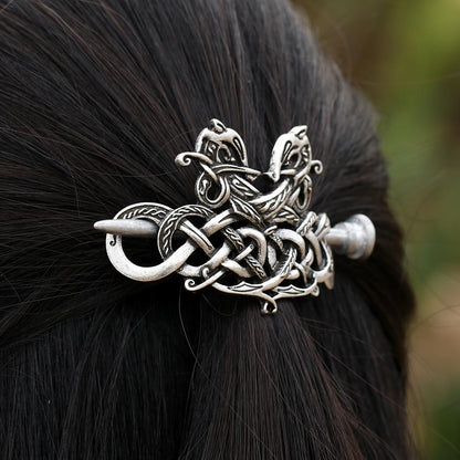 Celtic Twin Dragon Hair Barrette - Floral Fawna