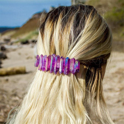 Raw Quartz Crystal Hair Clip - Floral Fawna