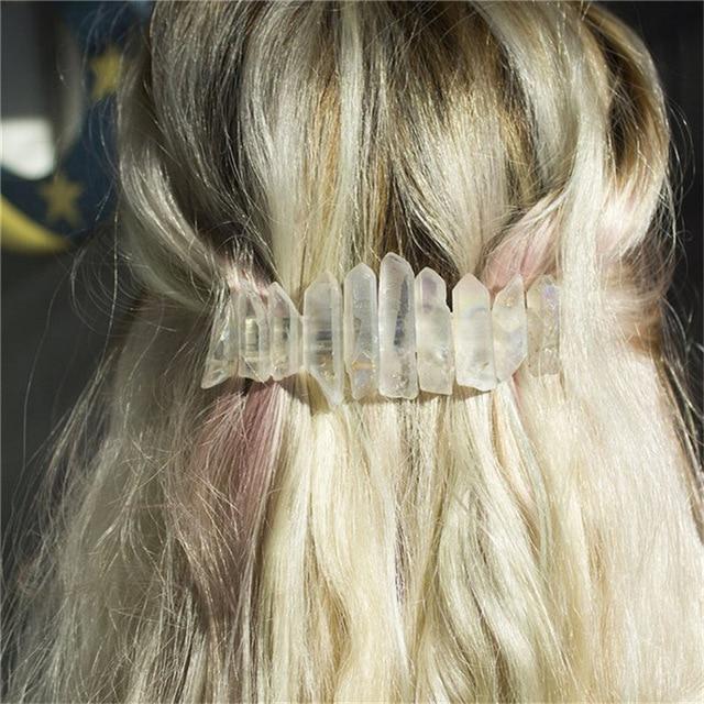 Raw Quartz Crystal Hair Clip - Floral Fawna