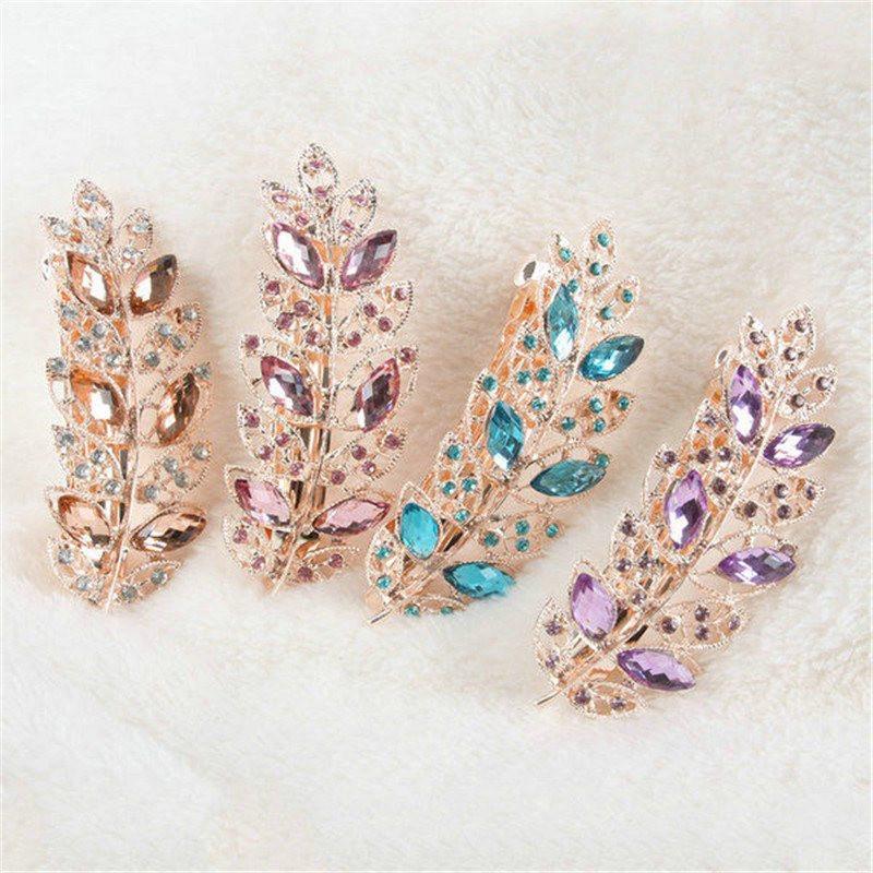 Rhinestone Leaves Hair Clip - Floral Fawna