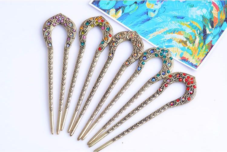 Rhinestone Oriental Flower Double Hair Stick - Floral Fawna