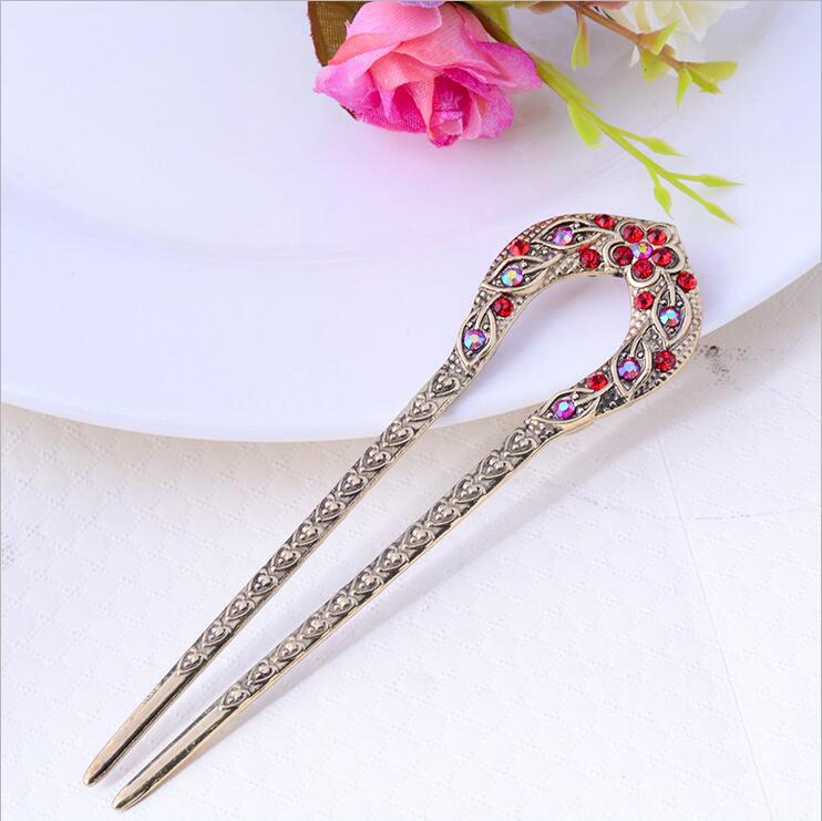 Rhinestone Oriental Flower Double Hair Stick - Floral Fawna