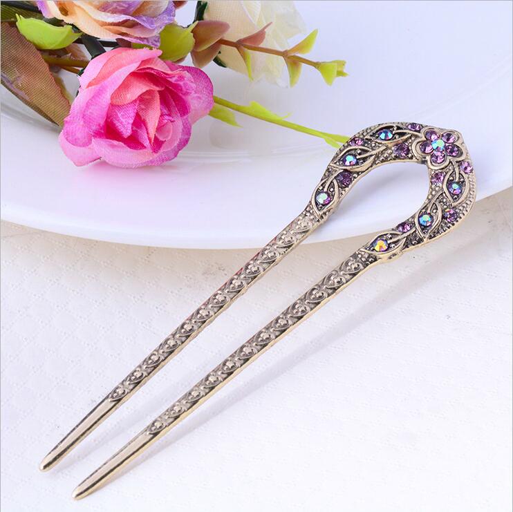 Rhinestone Oriental Flower Double Hair Stick - Floral Fawna