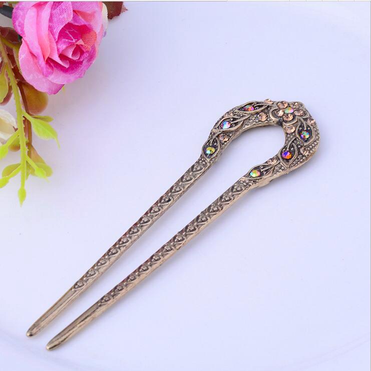 Rhinestone Oriental Flower Double Hair Stick - Floral Fawna