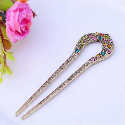 Rhinestone Oriental Flower Double Hair Stick - Floral Fawna