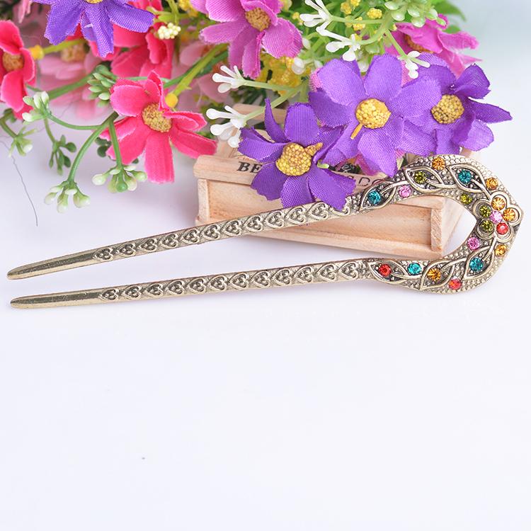 Rhinestone Oriental Flower Double Hair Stick - Floral Fawna