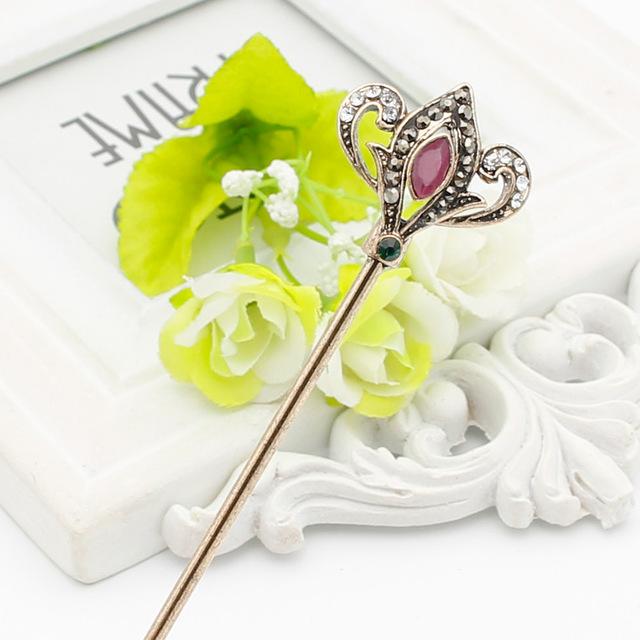 Rhinestone Queen Crown Hair Stick - Floral Fawna