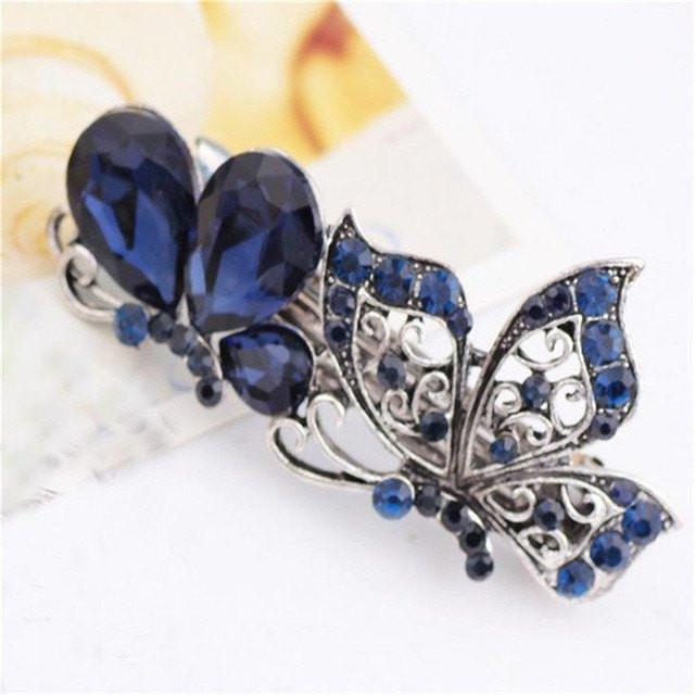 Royal Blue Rhinestone Hair Clip - Floral Fawna