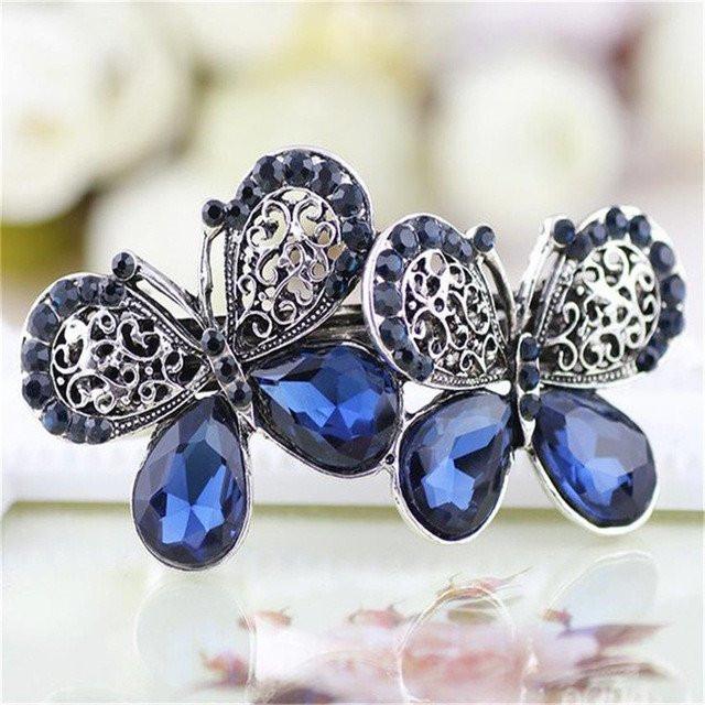 Royal Blue Rhinestone Hair Clip - Floral Fawna