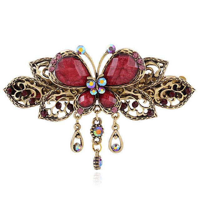 Vintage Style Crystal Butterfly Hair Clip - Floral Fawna
