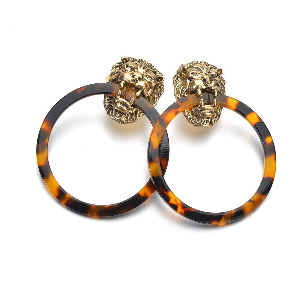 Statement Lion Tortoiseshell Hoop Earrings - Floral Fawna