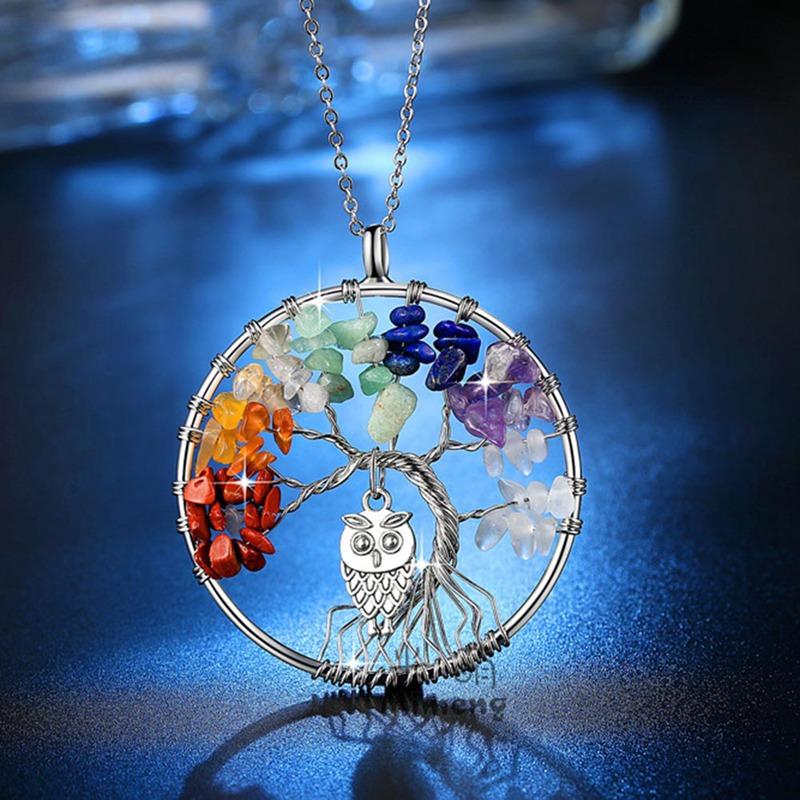 7 Chakra Tree Of Life &amp; Owl Necklace - Floral Fawna