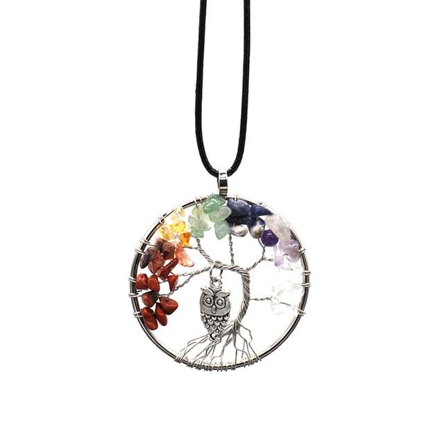 7 Chakra Tree Of Life &amp; Owl Necklace - Floral Fawna