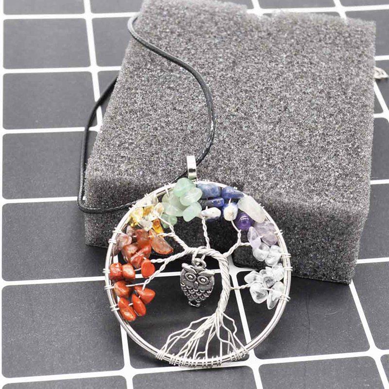 7 Chakra Tree Of Life &amp; Owl Necklace - Floral Fawna