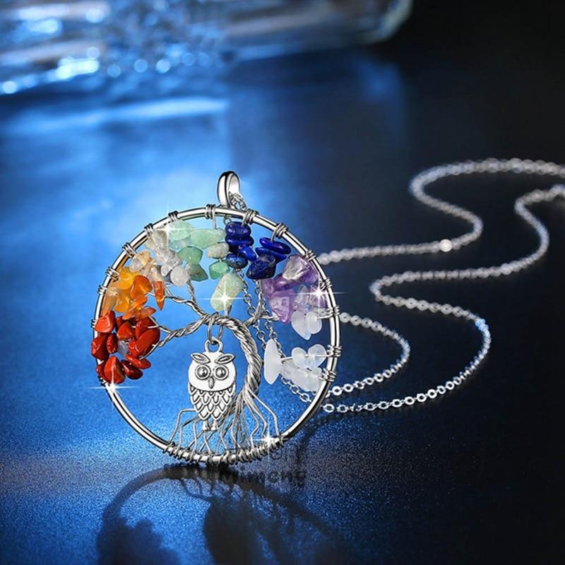 7 Chakra Tree Of Life &amp; Owl Necklace - Floral Fawna